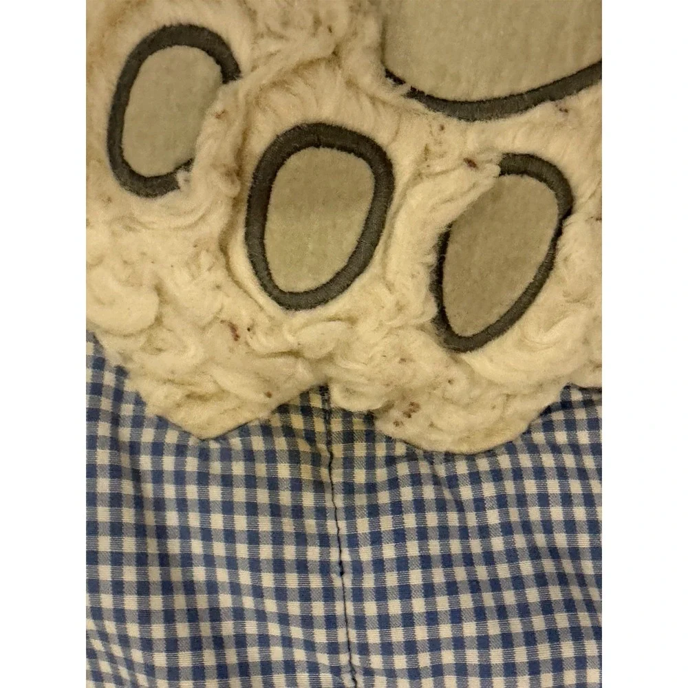 Pottery Barn Kids Sleeping Bag Shaggy Head Fluffy Dog Blue Gingham Zippered